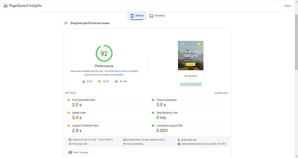 pagespeed second test with rabbitloader